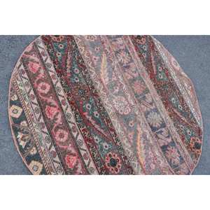 Tapis en Laine Design Turc Vintage 4.3X4.3 ft Traditionnel Rouge Vert Patchwork Latex Soutenu 9x12 pour Décorations de Salon - Product Image 5