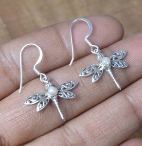 Bijoux en argent faits à la main, cabochon de perles et de pierres précieuses, boucles d'oreilles en argent massif 925 fabriquées à la main, estampillées en argent 925 - Product Image 5