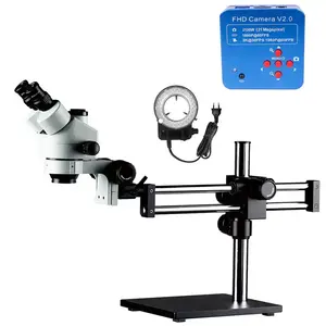 7X-45X panneau de travail de faible épaisseur de laboratoire Microscope trinoculaire stéréo pièces de précision Microscope d'inspection de PCB lumière annulaire LED - Product Image 1