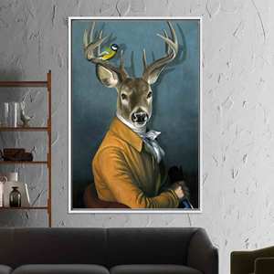 Tableau sur toile Cerf en costume : Impression décorative murale tendance pour loft, TOILE ENCADRÉE BLANCHE - Product Image 1