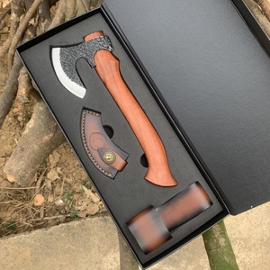 Wholesale Customized High Quality OEM ODM Service Handmade Damascus Steel Outdoor Camping <b>Axe</b> with <b>Wooden</b> Handle Leather Sheath - Product Image 5