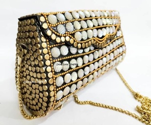 Handcrafted Brass and Mother of Pearl Evening <b>Clutch</b> <b>Bag</b> Designer Luxury Metal Shell Purse for Weddings & Parties - Product Image 5