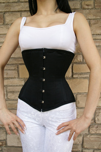 OEM ODM Gothic Waist Trainer Genuine Leather Steel Boned Shapers Corset Front Busk Clasp <b>Modesty</b> <b>Panels</b> Eyelet Chains Breathable - Product Image 2
