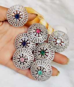 Elegant AD Jewelry Star Cut <b>Cubic</b> <b>Zirconia</b> <b>Rings</b> for Women <b>Gold</b> & Silver Polish Finish, Sparkling Statement <b>Rings</b> for Daily Wear - Product Image 1