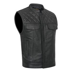 Gilets en cuir de qualité supérieure en gros – Gilet d'hiver respirant en cuir pour homme, personnalisable, grande taille, col rond, pour moto - Product Image 2