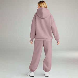 Classique femmes hiver survêtement deux pièces ensemble à manches longues à capuche et pantalon de Jogging 100% coton mode vêtements de sport Service OEM - Product Image 3
