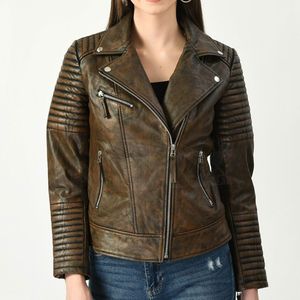 Vente chaude bas quantité minimale de commande femmes veste en cuir véritable nouveauté femmes veste en cuir haute qualité deux tons ciré veste en cuir - Product Image 1