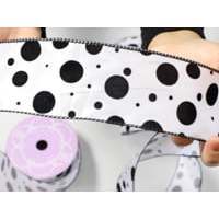 Fashioned Satin <b>Wired</b> <b>Ribbon</b> with Flocked Dots Polyester Silk Material for Gift Wrapping Decorative Purposes Available in Spool - Product Image 2