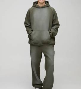 Venta al por mayor Athleisure Set Acid Washed Pullover Hoodie con bolsillo de canguro Streetwear Chándal Activewear para hombres Jogger Set - Product Image 4