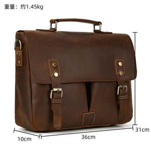 Sac à main souple unisexe en cuir pleine fleur Crazy Horse pour ordinateur portable 15,6 pouces avec fermeture éclair, idéal pour le dropshipping en gros - Product Image 3