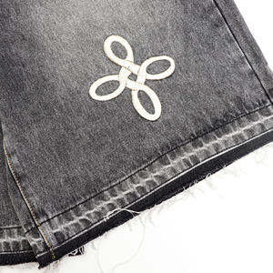 Pantalon d'été personnalisé Patchwork Coton Écusson brodé Double Genou Baggy Unisexe Bermuda Jeans Pantalon court Short en jean pour Hommes - Product Image 5