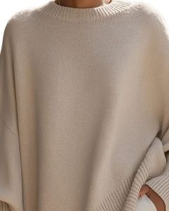 <b>Women</b> Beige Oversized Knit Poncho Sweater Winter Loose Fit Batwing Sleeve Soft <b>Warm</b> Pullover Top Casual Fashion Winterwear Cozy - Product Image 3