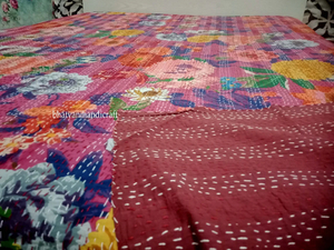Venta caliente King Size 100% algodón suave orgánico Vintage Floral impreso hecho a mano Kantha edredón para Hotel y uso doméstico - Product Image 4