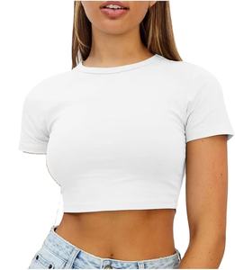 Top Corto de Alta Calidad, 210 GSM, 100% Algodón, Corte Holgado, Color Sólido, Manga Corta, Cuello Redondo, para Mujer, HECHO POR HI 2026 - Product Image 1