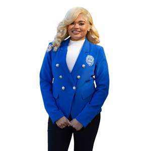 Zeta Royal Blue Blazer de doble botonadura con botones dorados para negocios de hermandad elegante o ropa formal - Product Image 1