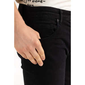 Jean vintage taille mi-haute coupe slim, coupe crayon, jambes larges, en denim délavé, teint uni, délavé foncé, modèle hiver MN-JNS-SS25-015 - Product Image 3