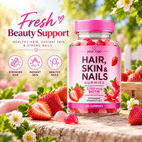 Gummies Beauté Cheveux, Peau et Ongles à la Biotine, Vitamines C et E, Goût Fraise, Complément Masticable, 60 Gummies, Emballage OEM Marque Privée