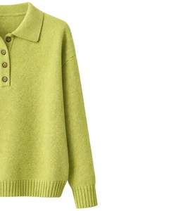 Pull en tricot à col polo pour femme sur mesure Vert lime Manches longues Pull décontracté doux pour l'hiver Vêtement de tous les jours Vente en gros Mode - Product Image 4