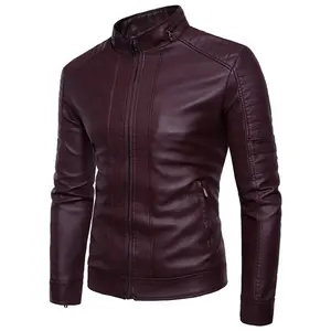 Chaqueta de motorista para hombre con cremallera de piel de oveja auténtica, cortavientos con forro acolchado y bolsillos en el cuello de pie en el interior curtido procesado - Product Image 1
