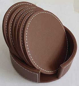 Dessous de verre en cuir personnalisé de haute qualité cadeaux logo gravé ensemble de sous-verres en cuir véritable 6 pièces et utilisation à la main - Product Image 2