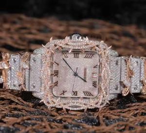 Montre en acier inoxydable carrée de style hip-hop, nouvelle conception, sertie de moissanite de qualité VVS, taille marquise ronde brillante, pour hommes - Product Image 1