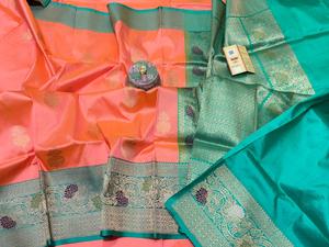 Sari Meenakari Kadhwan Pur Fait Main avec Pallu Riche en Zari Contrastant – Idéal pour Fêtes et Mariages Traditionnels - Product Image 3