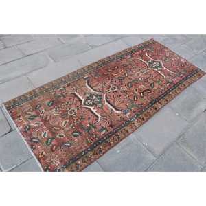 Turkish 3.1x7.3 ft Rug, Accent Vintage Rug, <b>Red</b> Floral <b>Wool</b> Rug - Product Image 3