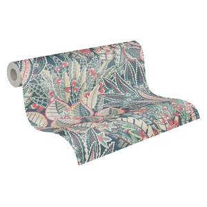 ทำในเยอรมนี-ม้วนวอลล์เปเปอร์ดอกไม้สีฟ้าสีเขียวสีแดง-ไม่ทอไวนิล-วอลล์เปเปอร์ที่ทันสมัยใบสำหรับผนัง-10,05x0,53เมตร - Product Image 1