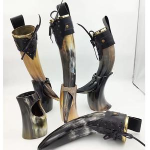 Cuerno de búfalo genuino indio, cuerno para beber, cuernos vikingos de estilo Animal con soporte de cuero, artículos religiosos a la venta en India a granel - Product Image 3