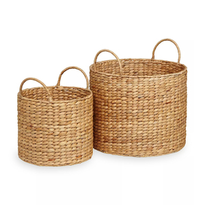 Cesta de regalo redonda, cesta de almacenamiento de jacinto de agua, cestas sostenibles con asa recortada - Product Image 3