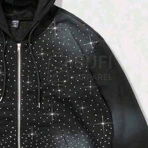 <b>Women's</b> Winter Hooded Knitted Lined 100% Cotton Rhinestone Casual Pullover Hoodies High Quality Shiny Front Logo Quick Dry - Product Image 4