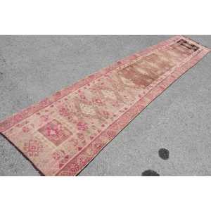 Turkish Vintage <b>Rug</b>, 2.6x13.4 ft Herki <b>Rug</b>, Pink <b>Runner</b> Floral <b>Rug</b> - Product Image 2