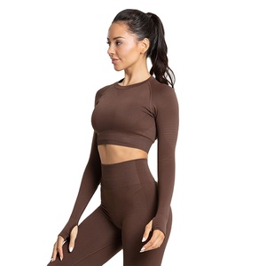 เสื้อครอปแขนยาวทรงสลิมฟิตสำหรับออกกำลังกายผู้หญิง รุ่นปี 2026 ผลิตจากโพลีเอสเตอร์ยืดหยุ่น 100% เหมาะสำหรับใส่ในช่วงฤดูร้อน - Product Image 1