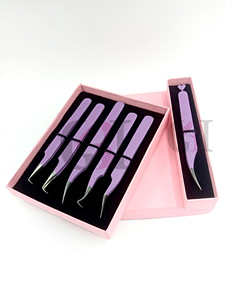 Pince à épiler professionnelle en acier inoxydable avec revêtement en poudre violet clair, antistatique, durable, 10 mm, pointe argentée - Product Image 3