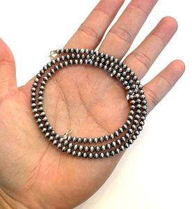 Fait à la main 4mm Navajo perle en argent Sterling perles collier 24 pouces de Long élégant bijoux cadeau pour les femmes - Product Image 1