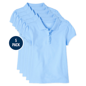 Lot de 5 uniformes scolaires polo en piqué doux et extensible pour filles haut uniforme à volants bleu - Product Image 3