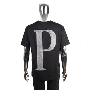 เสื้อยืดผู้ชายลายคริสตัลติดเพชรแบบรีดร้อน หลายสี เสื้อยืดโอเวอร์ไซส์ผ้าฝ้ายสำหรับผู้ชาย - Product Image 3