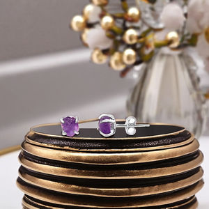 Handmade 5-7mm Genuine Amethyst <b>Stud</b> Earrings Classic Style Raw <b>Silver</b>-Plated Jewelry for Women February Birthstone Gift - Product Image 4