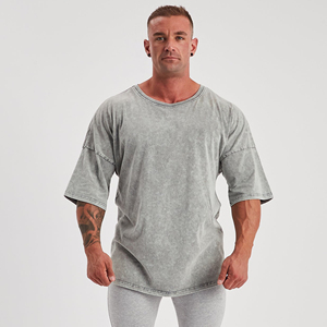 Camiseta de algodón de gran tamaño para mujer con estampado deportivo pesado de manga larga, estampado digital de Fitness a granel corto para ropa de hombre - Product Image 5