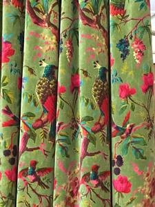 Handmade Olive Bird <b>Print</b> Cotton Velvet Curtains Luxury Custom Drape Cotton Velvet Vintage Style Cotton Luxury - Product Image 2