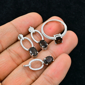 Boucles d'oreilles pendantes en argent sterling 925 plaqué or, pierre précieuse naturelle fumée de forme ovale, cadeau de fiançailles, anniversaire - Product Image 3