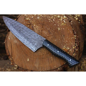 Cuchillo de Acero Damasco Hecho a Mano con Mango de Resina y Funda de Cuero, Cuchillo de Caza Personalizado, Cuchillo de Chef - Product Image 1