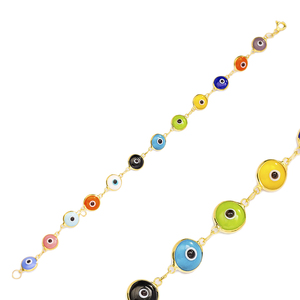 Dull Colorful 8 mm Sized Eye Design <b>Charm</b> Thin Bracelet Turkish Wholesale Handmade 925 Sterling Silver Jewelry - Product Image 1