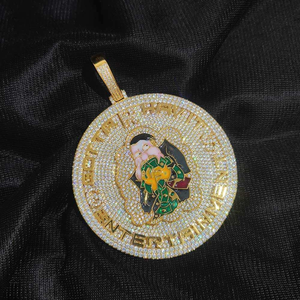 Pendentif italien God Father avec diamant Moissanite glacé au centre, fabriqué en argent 925, pendentif de luxe Hip Hop - Product Image 1