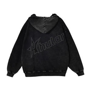 Sudadera con capucha de algodón de peso pesado personalizada para hombre, estampado lavado con ácido, estilo Vintage, técnicas bordadas con cuentas, Invierno teñido largo liso - Product Image 2