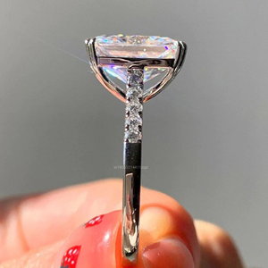 5 Carat Elongated Radiant Cut <b>Moissanite</b> Engagement <b>Ring</b> Custom Gold Bridal Gemstone <b>Ring</b> with Crushed Ice Sparkle Hidden Halo - Product Image 2