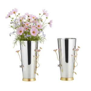Florero Moderno de Metal Plateado con Base de Hojas Doradas, Decoración de Mesa para el Hogar, Soporte de Aluminio Hecho a Mano para Arreglos Florales - Product Image 4