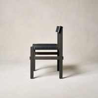 Chaises de salle à manger sans accoudoirs en bois massif antique rustique vintage avec siège en cuir noir pour salle à manger, bureau à domicile, meubles de maison