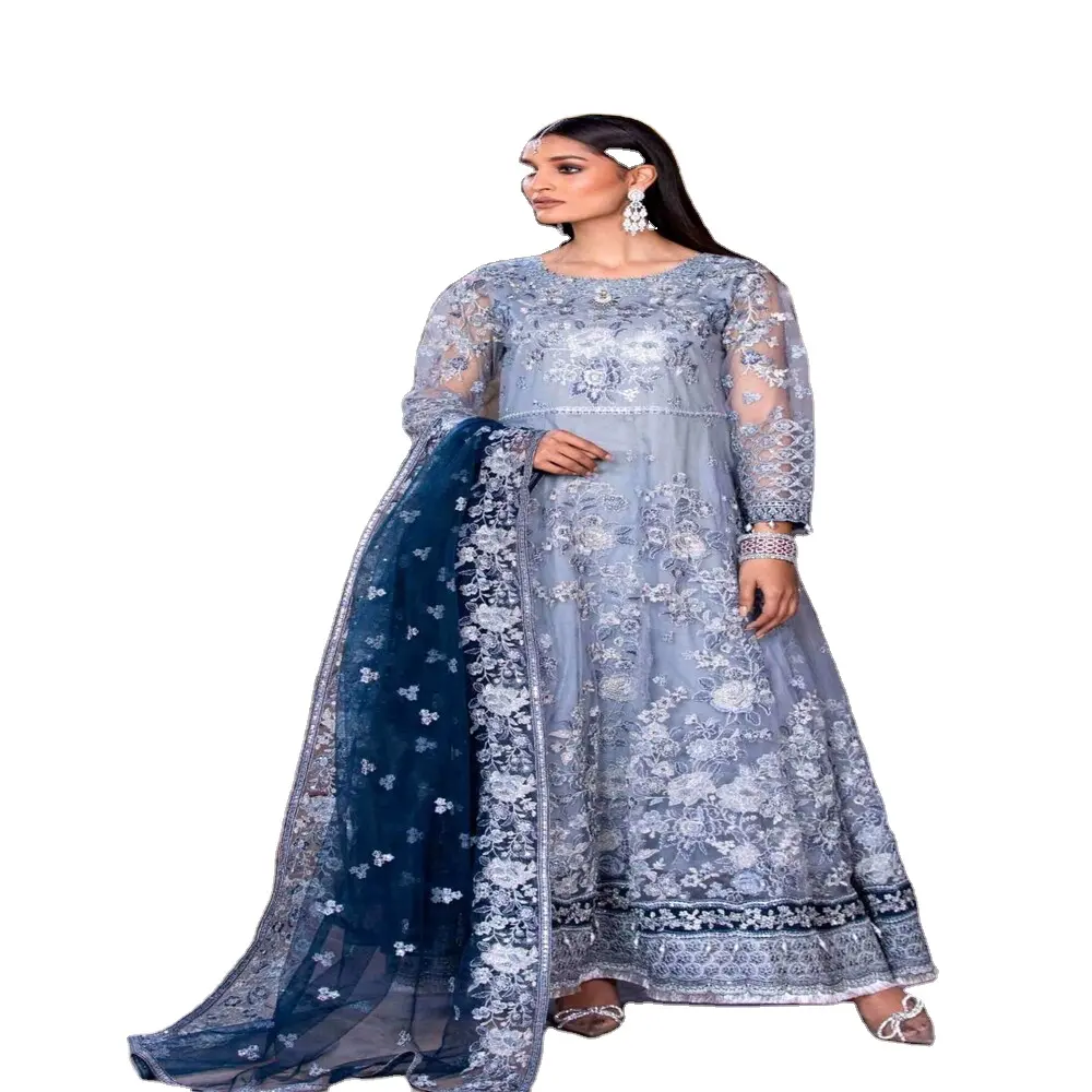 قماش شبكي باكستاني, 3 قطع من قماش الجاكار الفيسكوز مع تطريز من Tawakkal ماركة الحجم le luxe الهند وباكستان ملابس