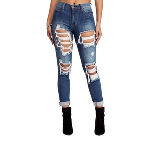 Pantalones de mezclilla de talla grande para mujer, ropa de calle, pantalones vaqueros desgastados para mujer, pantalones vaqueros rasgados ajustados para mujer, exportación desde BD - Product Image 4